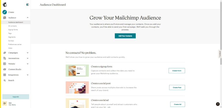 2 Mailchimp - import contact