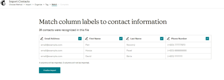 6 Mailchimp - Match columm label