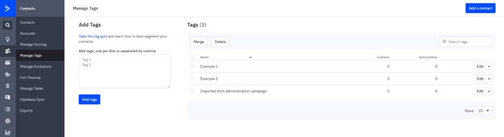 6 tags in activecampaign